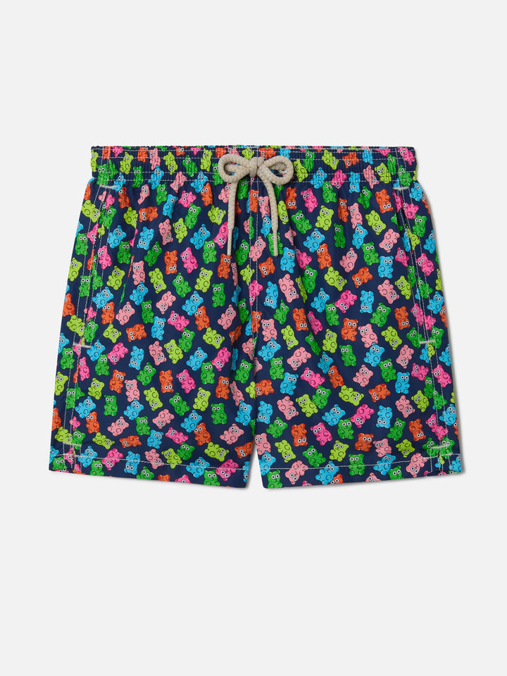 Jungen-Badeshorts Jean Lighting aus leichtem Gewebe mit Candy-Bears-Print 