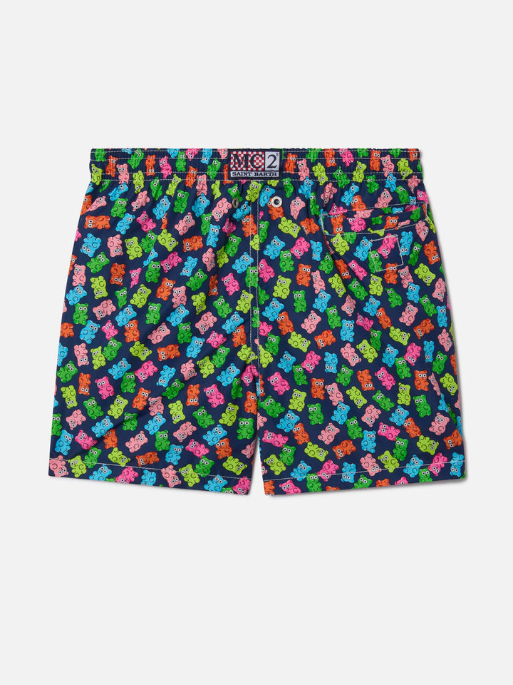 Jungen-Badeshorts Jean Lighting aus leichtem Gewebe mit Candy-Bears-Print 