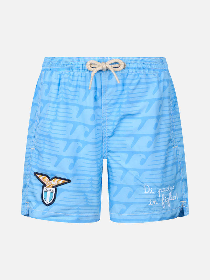 Boy lightweight fabric swimshorts with Lazio print | SS LAZIO SPECIAL EDITION