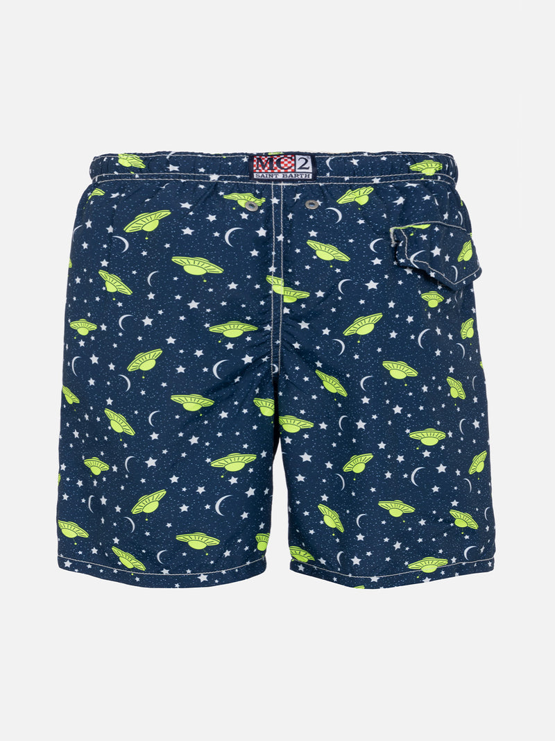 Boy light fabric swim shorts with UFO print