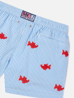 Jean Embroidery striped swim shorts with embroidered fish