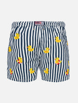 Boy striped swim shorts with embroidered ducks