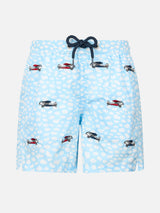 Boy lightweight fabric swim-shorts Jean Lighting with airplanes embroidery