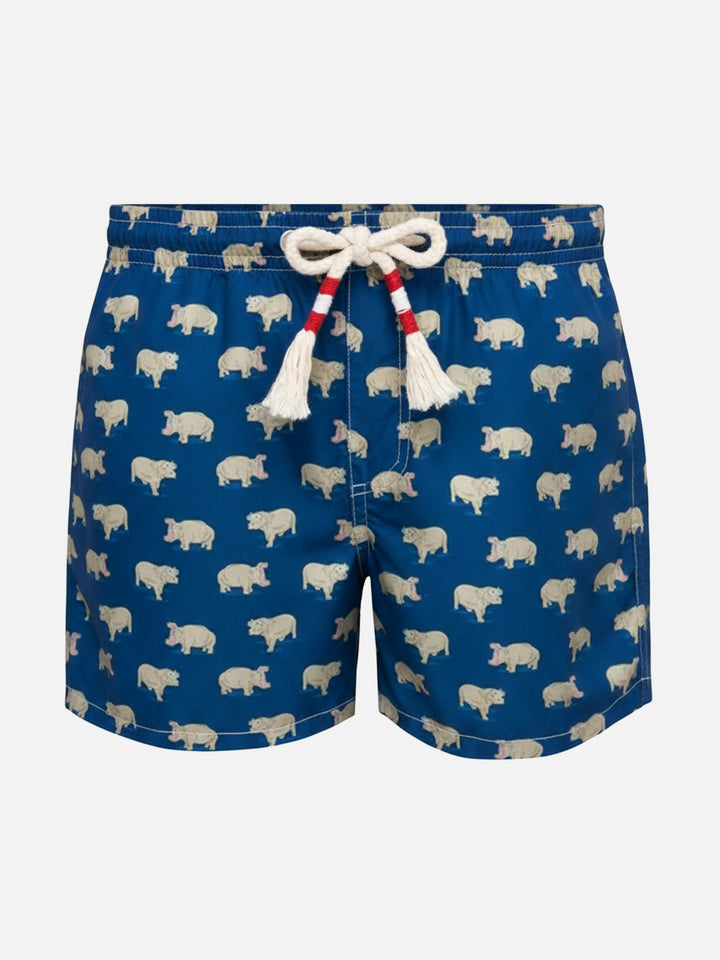 Jean Lighting 70 lightweight swim shorts with hippo print