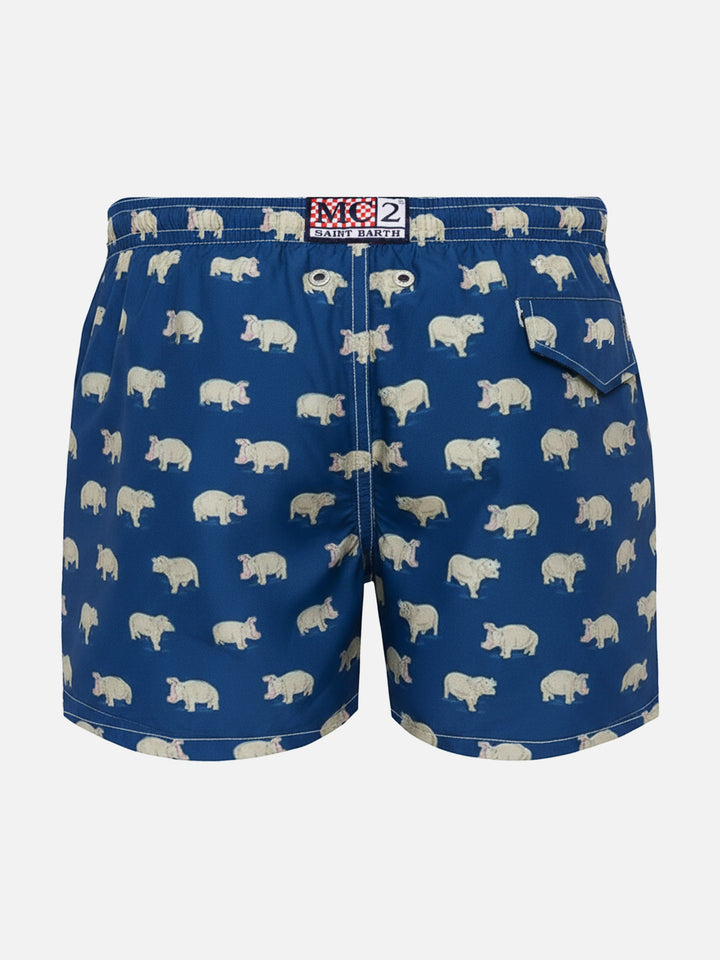 Jean Lighting 70 lightweight swim shorts with hippo print