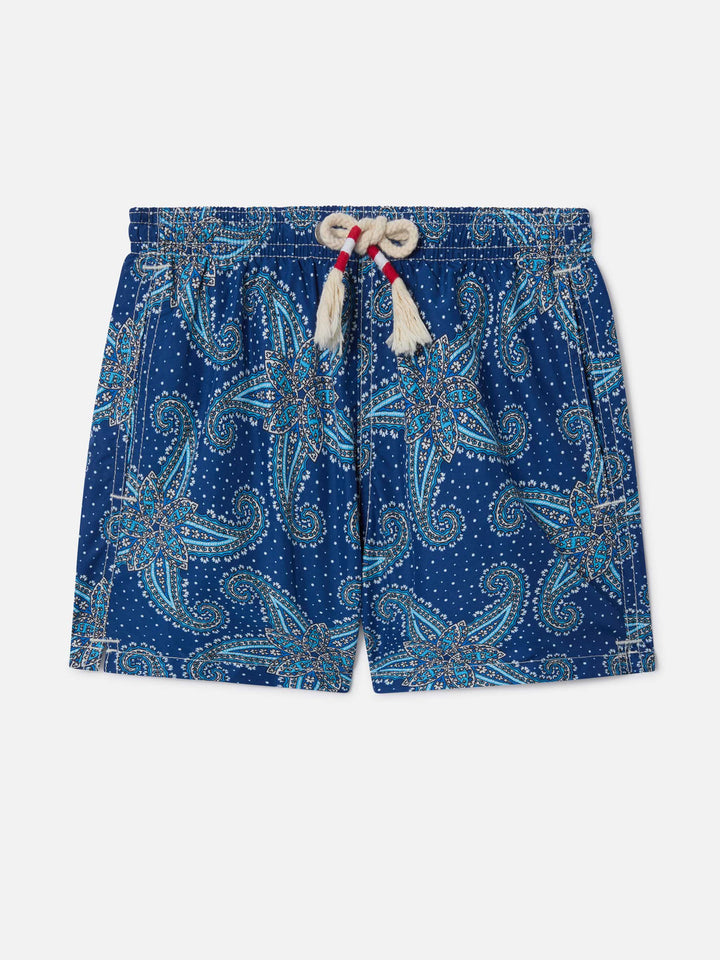 Boy lightweight fabric swim-shorts Jean Lighting 70 with paisley print