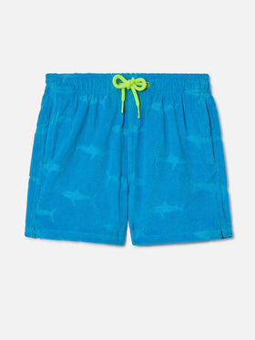 Short de bain garçon avec requins embossés en éponge 