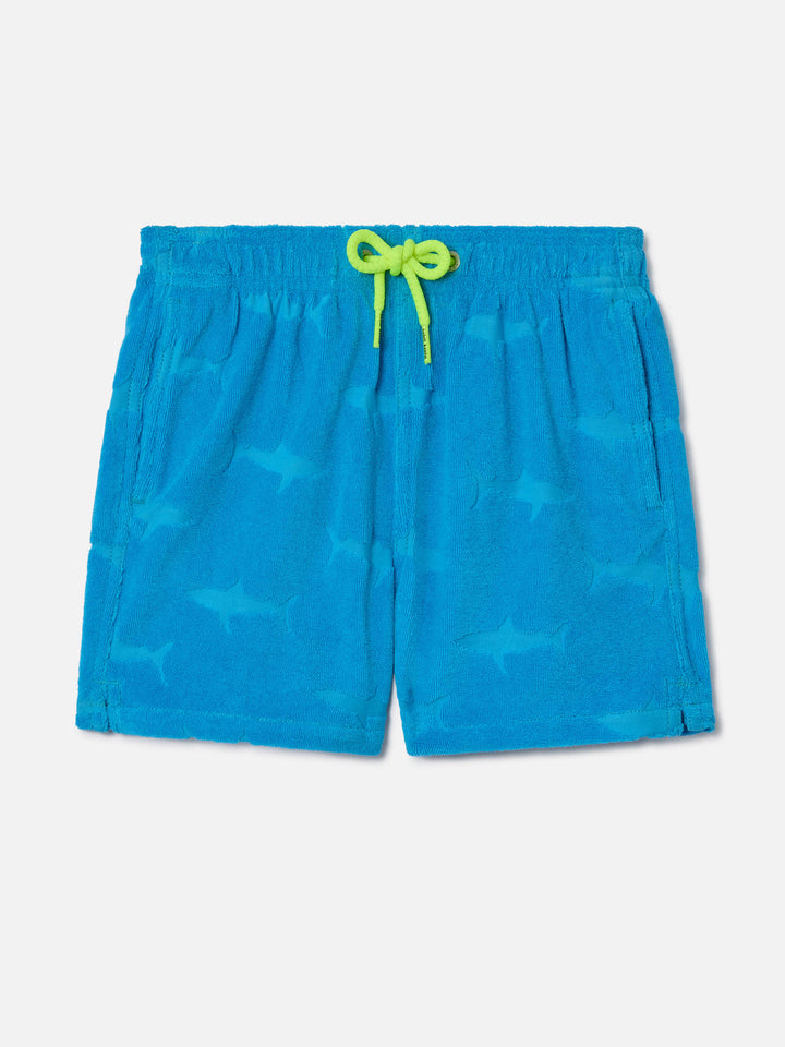 Badeshorts für Jungen mit geprägten Haien aus Frottee 
