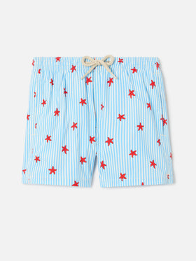 Costume Jean Lighting Stretch a righe con stampa stelle marine all over