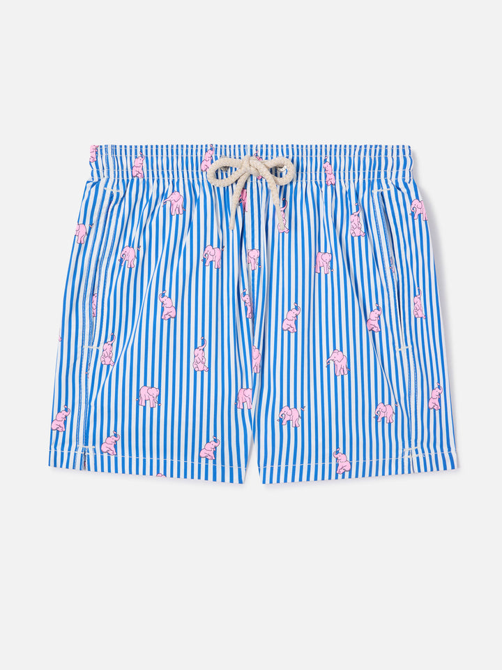Jean Lighting Stretch Badeshorts mit Streifen und Elefanten-Print 
