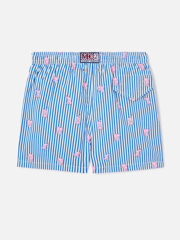 Jean Lighting Stretch Badeshorts mit Streifen und Elefanten-Print 