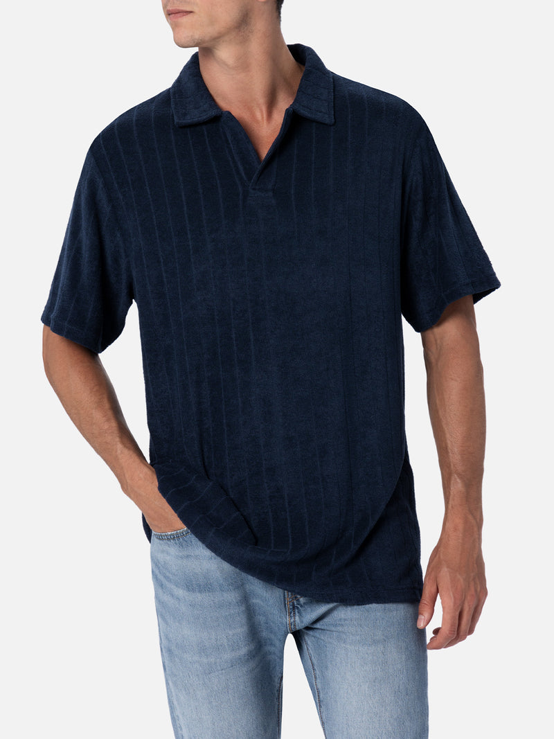 Man ribbed blue terry polo shirt Jeremy