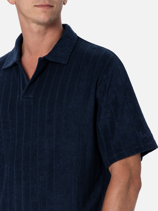 Geripptes blaues Frottee-Poloshirt für Herren Jeremy