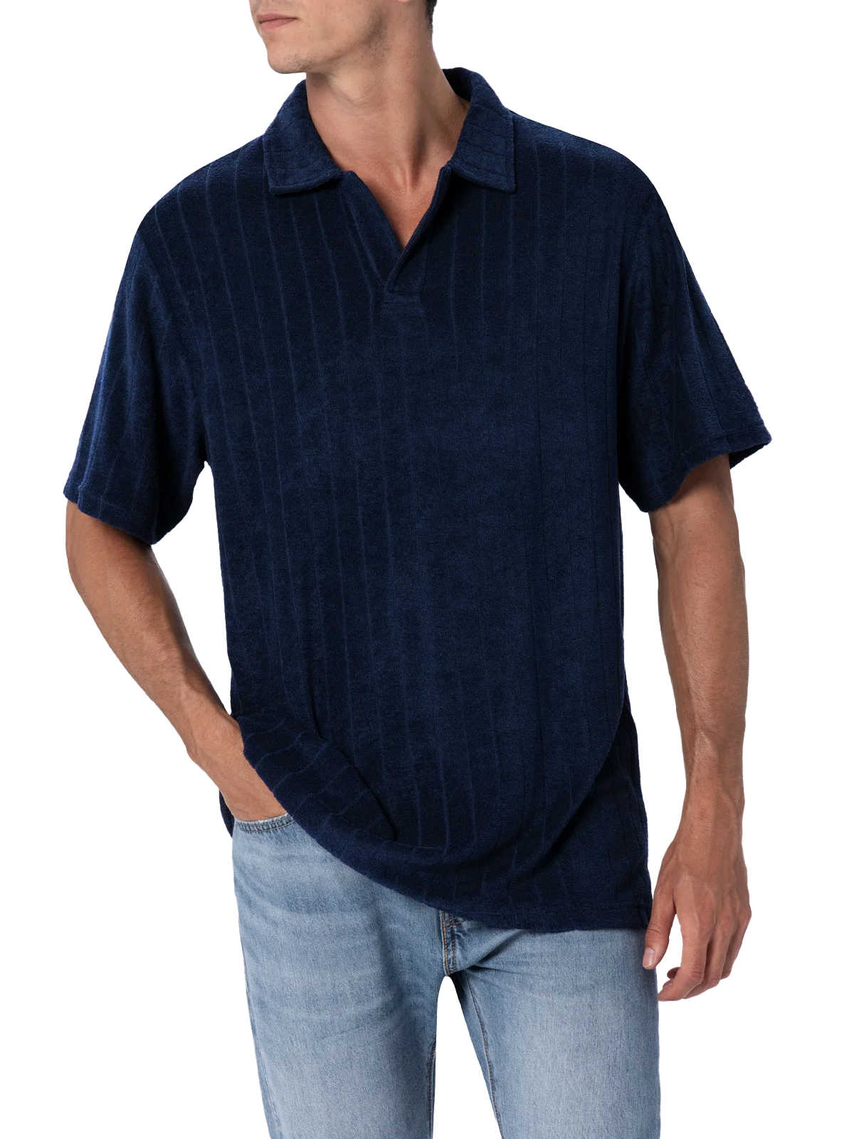 Polo da uomo in spugna blu a costine Jeremy