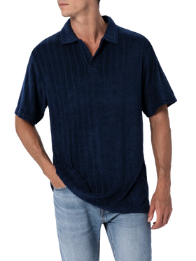 Polo da uomo in spugna blu a costine Jeremy
