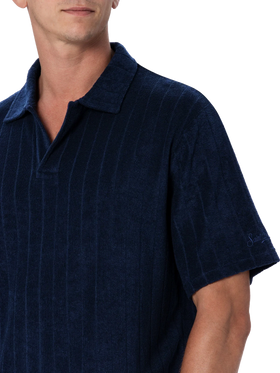 Polo da uomo in spugna blu a costine Jeremy