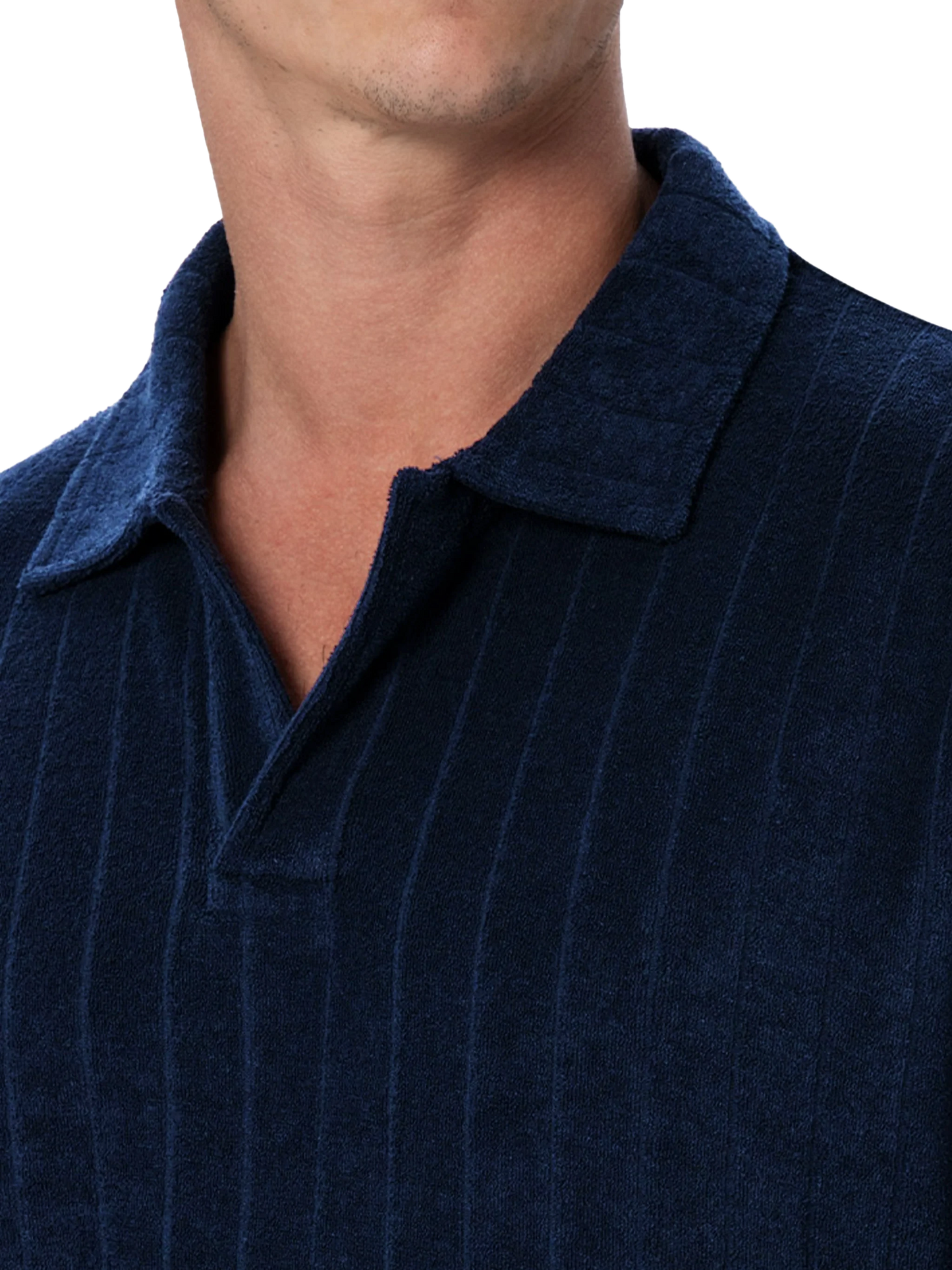 Polo da uomo in spugna blu a costine Jeremy