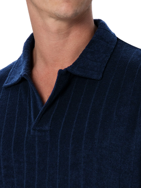 Polo da uomo in spugna blu a costine Jeremy