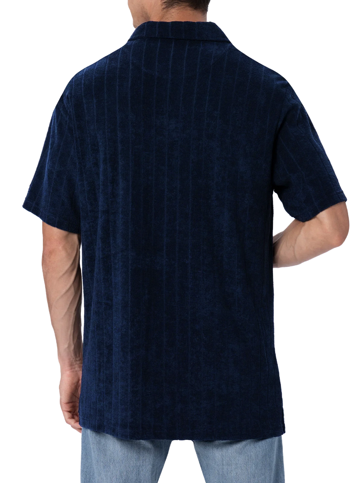 Polo da uomo in spugna blu a costine Jeremy