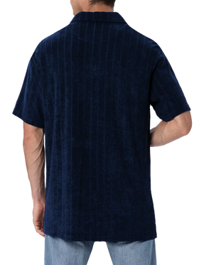 Polo da uomo in spugna blu a costine Jeremy