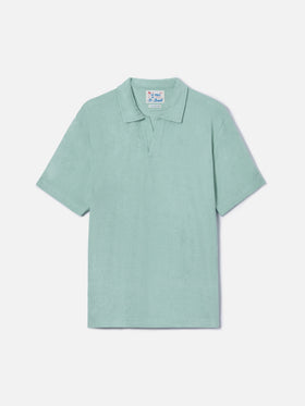 Sage green Jeremy polo in terry-effect cotton