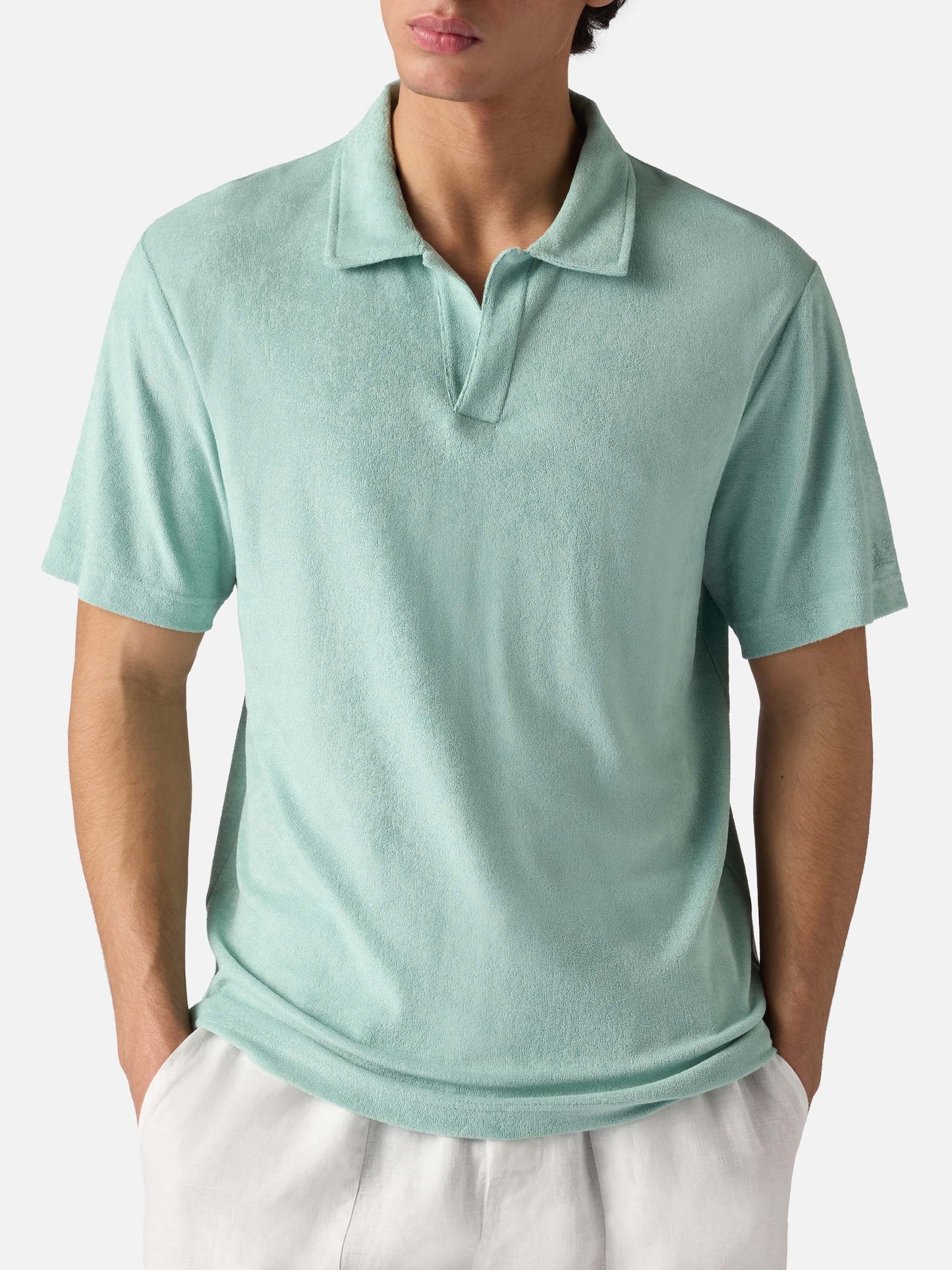 Sage green Jeremy polo in terry-effect cotton