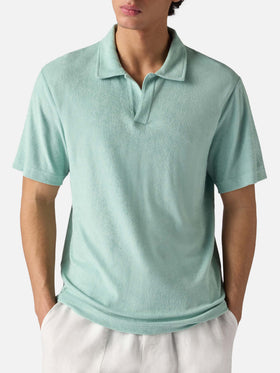 Sage green Jeremy polo in terry-effect cotton