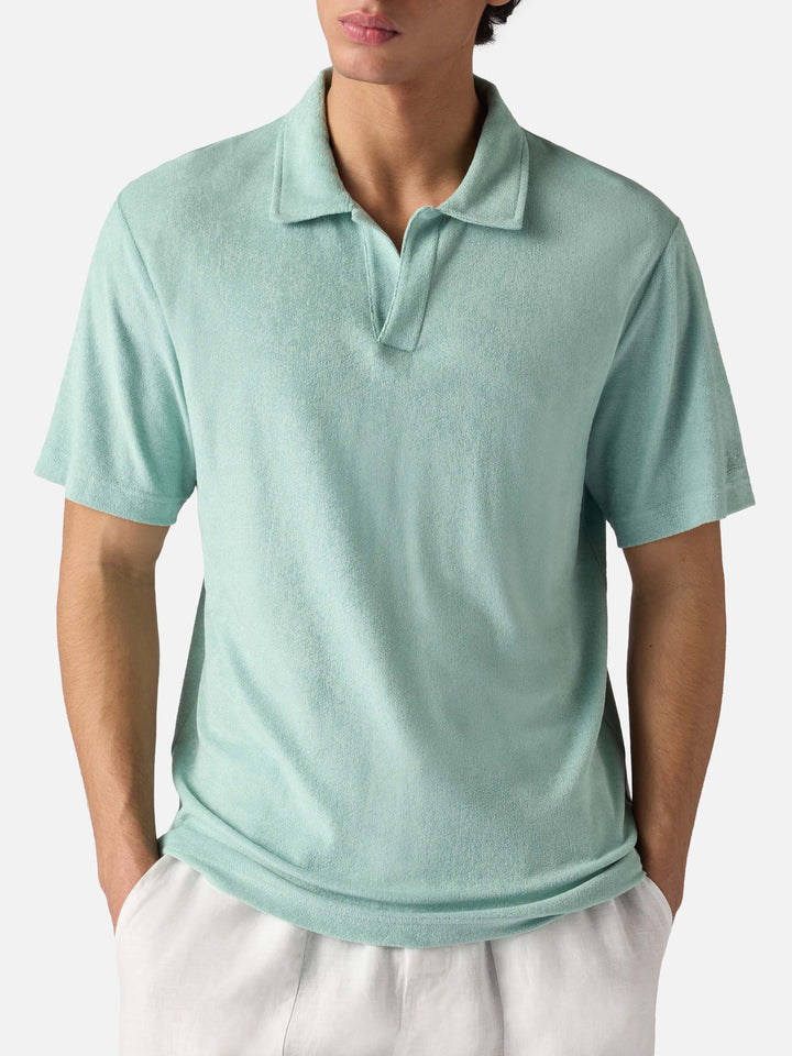 Sage green Jeremy polo in terry-effect cotton