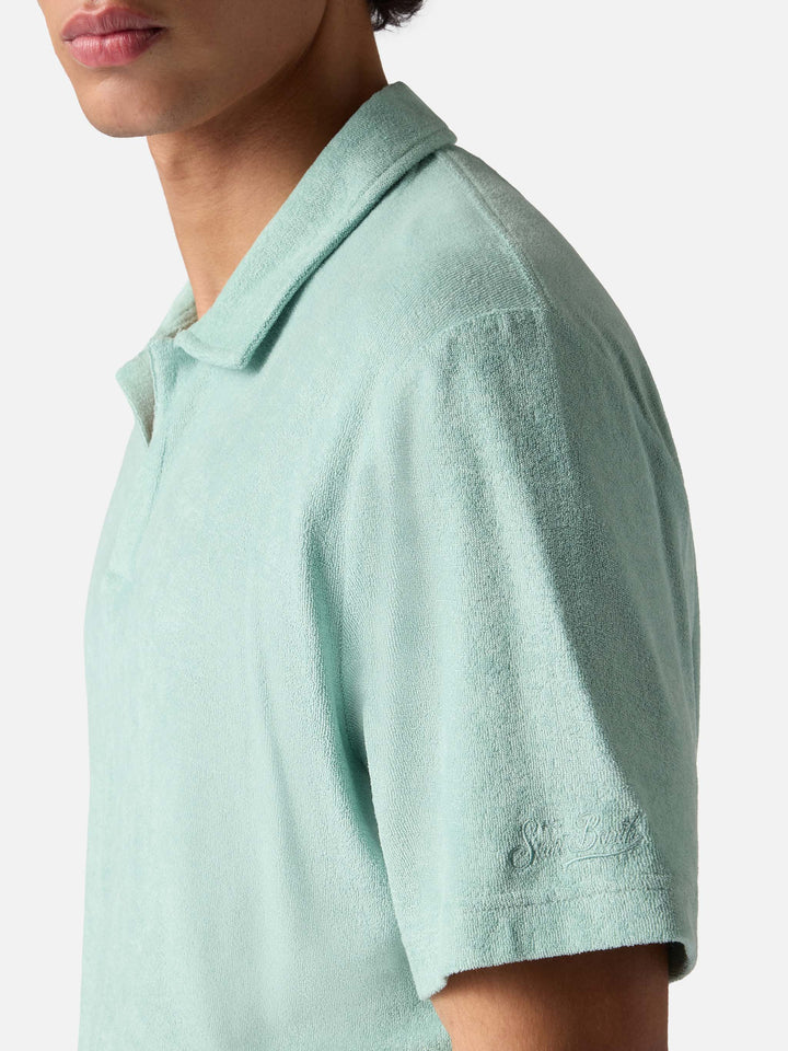 Sage green Jeremy polo in terry-effect cotton