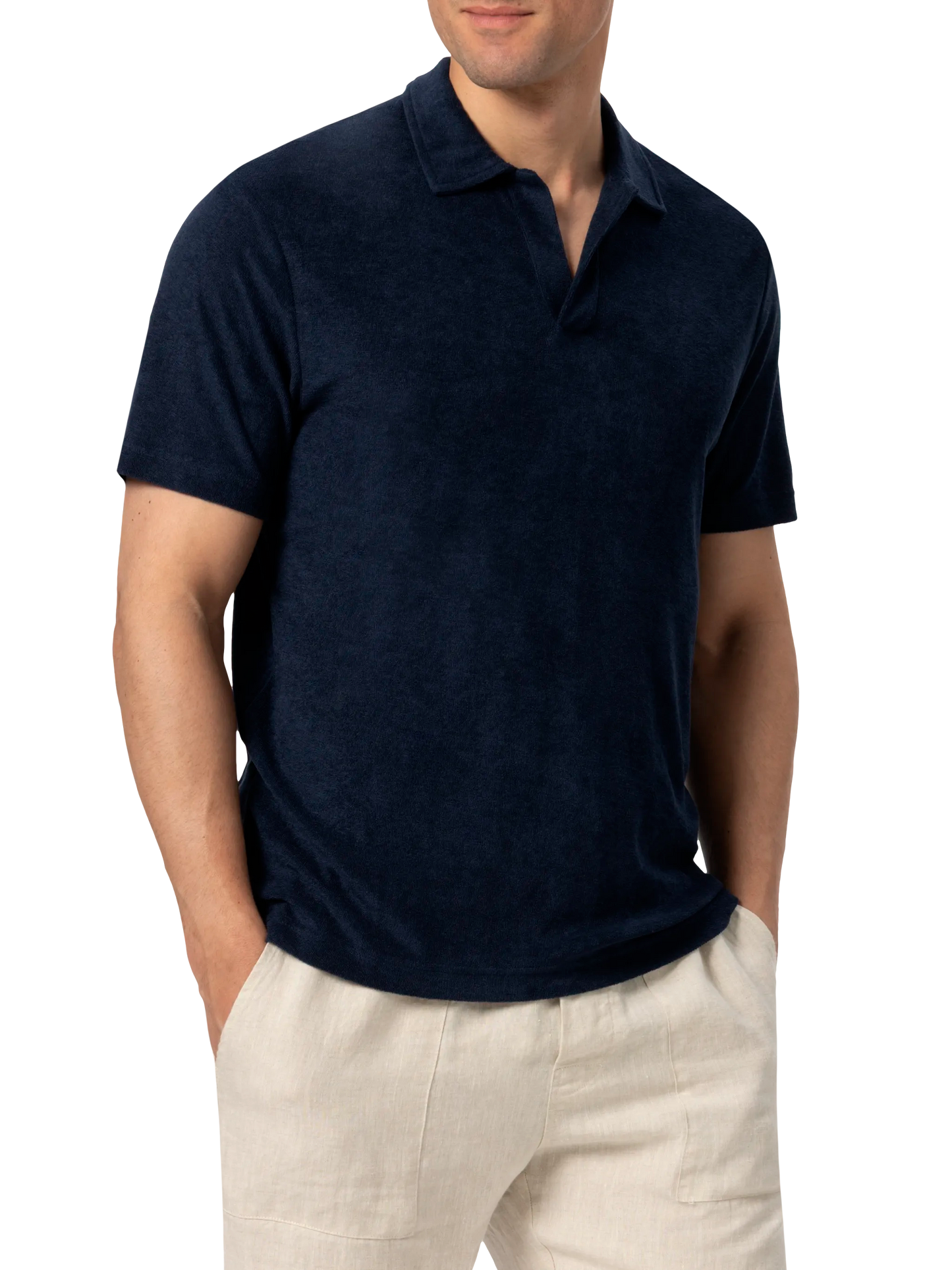 Jeremy navy blue terry buttonless polo shirt - MC2 Saint Barth