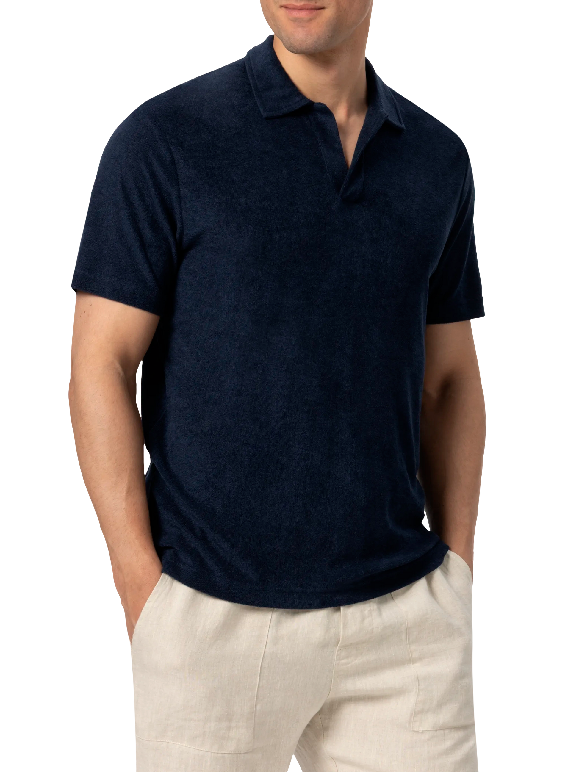 Jeremy navy blue terry buttonless polo shirt - MC2 Saint Barth