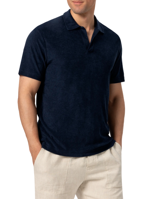 Jeremy navy blue terry buttonless polo shirt - MC2 Saint Barth