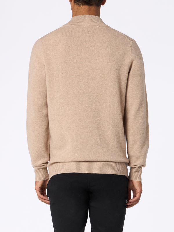 Man quarter-zip lambswool beige sweater Jermyn