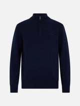 Man quarter-zip lambswool blue sweater Jermyn