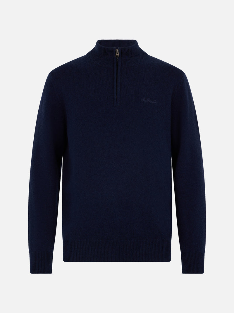 Man quarter-zip lambswool blue sweater Jermyn