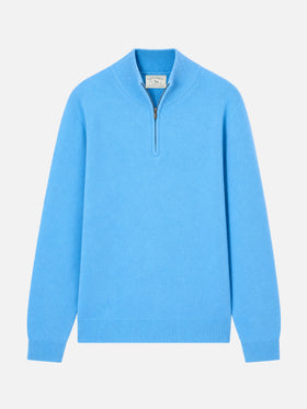 Pull Jermyn à demi-zip en 100 % laine d’agneau bleu poudré 
