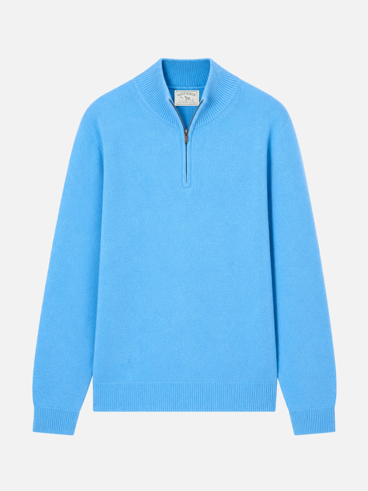 Maglione con mezza zip Jermyn Lambswool azzurro polvere