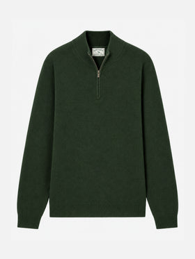 Jersey Jermyn con media cremallera en 100% lana de cordero verde musgo 