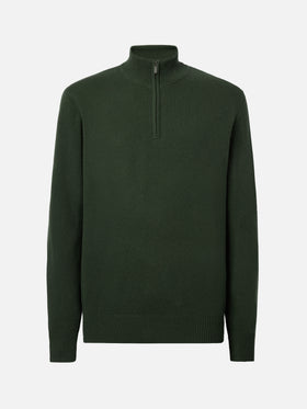 Pullover a mezza zip Jermyn in 100% lambswool verde muschio