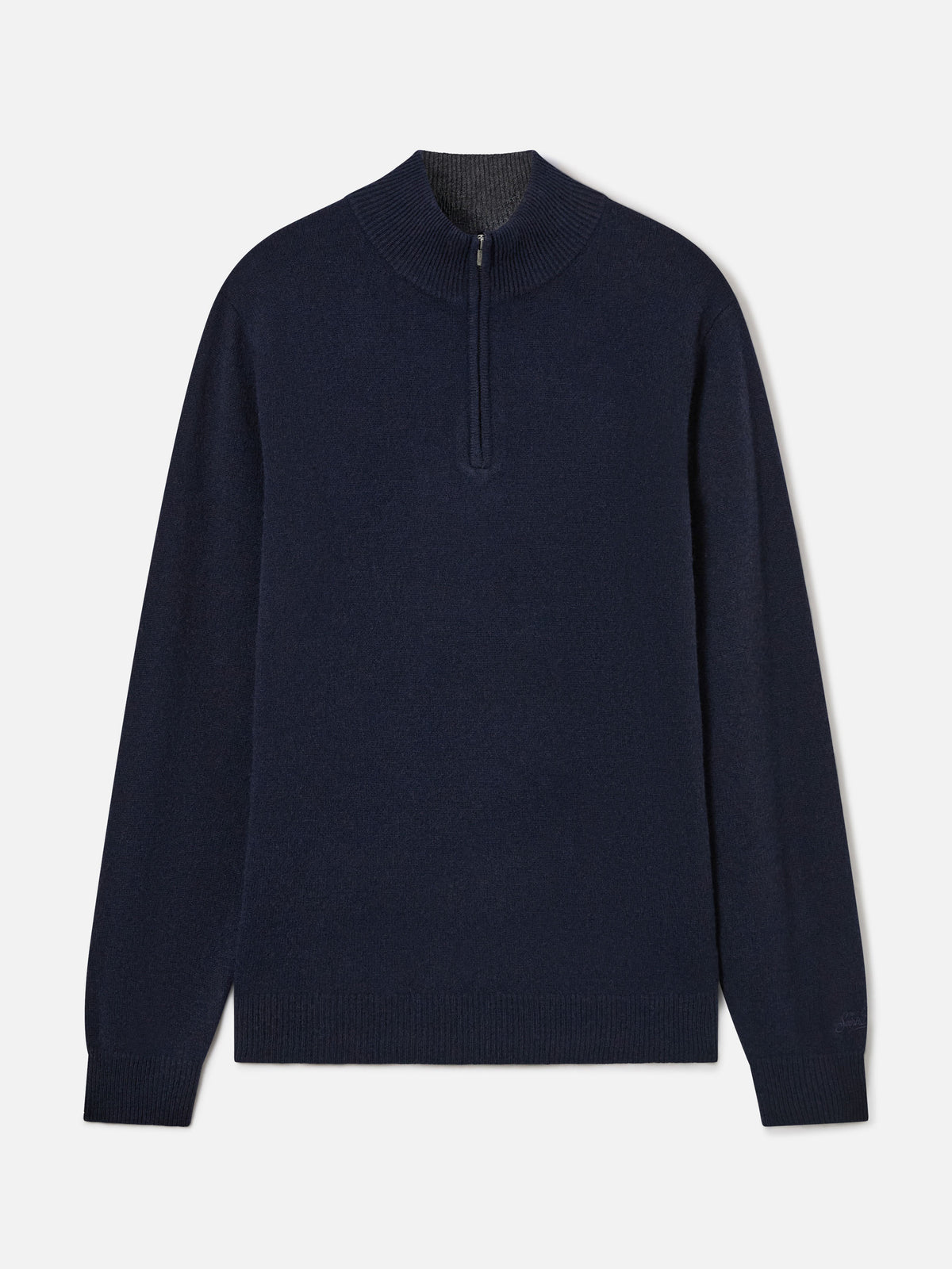 Navy blue Jermyn lambswool half zip knit with contrasting collar