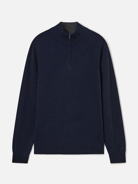 Navy blue Jermyn lambswool half zip knit with contrasting collar