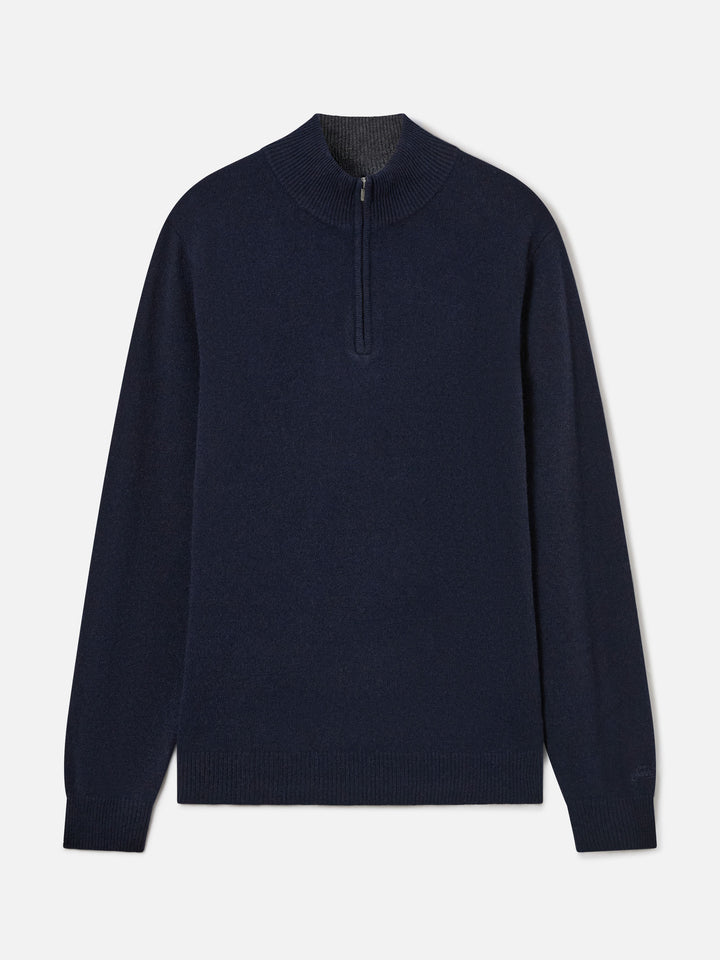 Jersey half zip de lambswool Jermyn Navy blue con cuello en contraste 