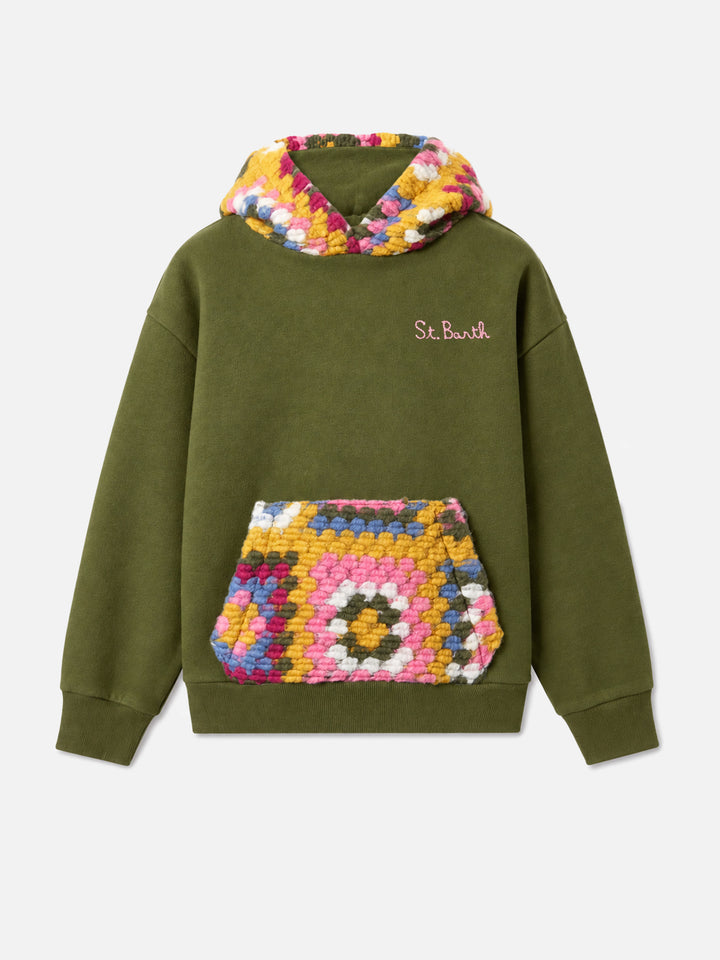 Grüner Jeune Jr Hoodie mit Häkelmuster 
