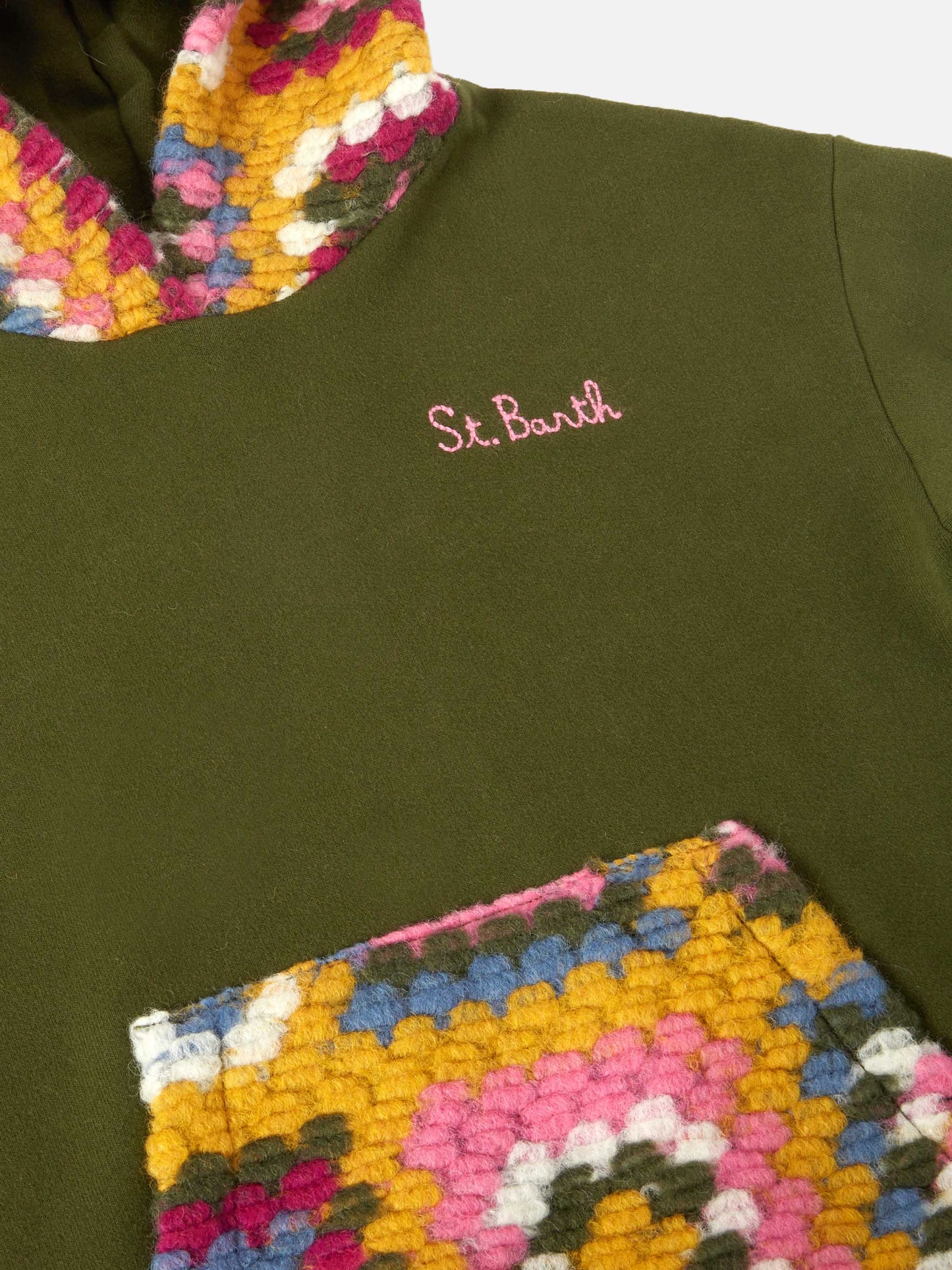 Felpa con cappuccio Jeune Jr verde con motivo crochet