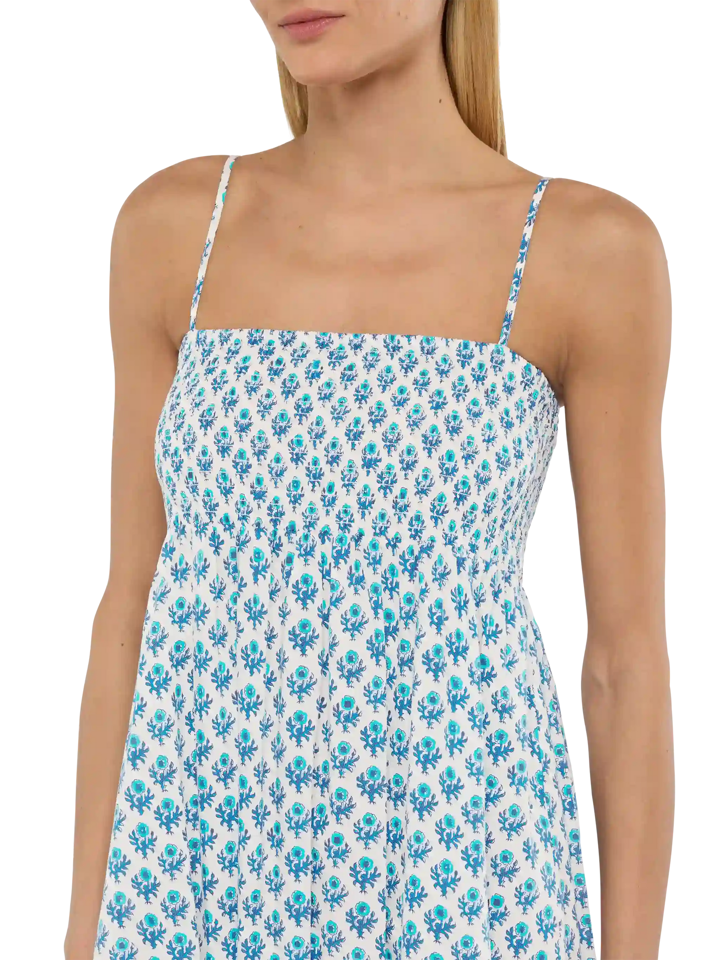 Jemma Baumwollkleid mit gesmoktem, besticktem Oberteil