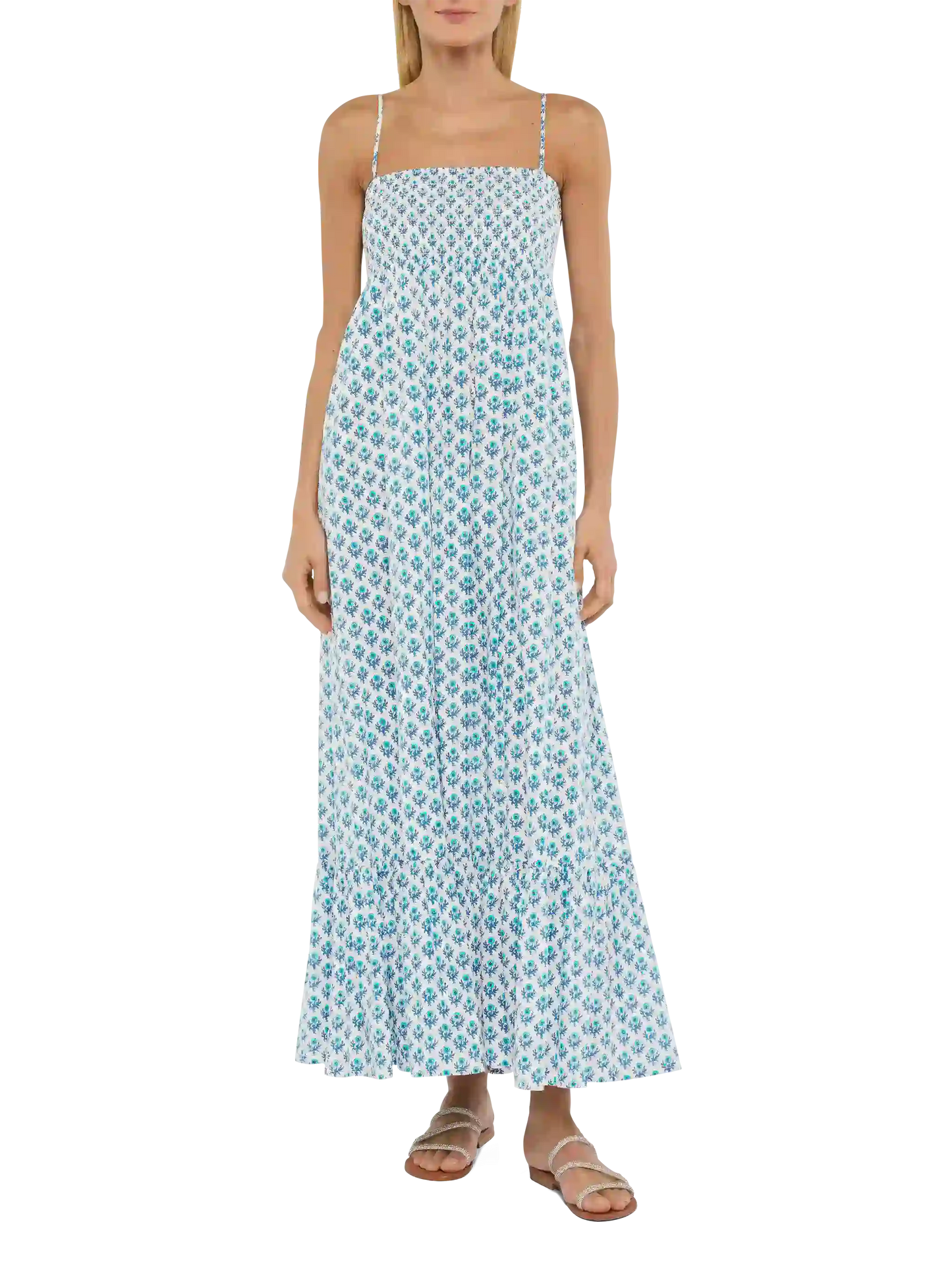 Jemma Baumwollkleid mit gesmoktem, besticktem Oberteil