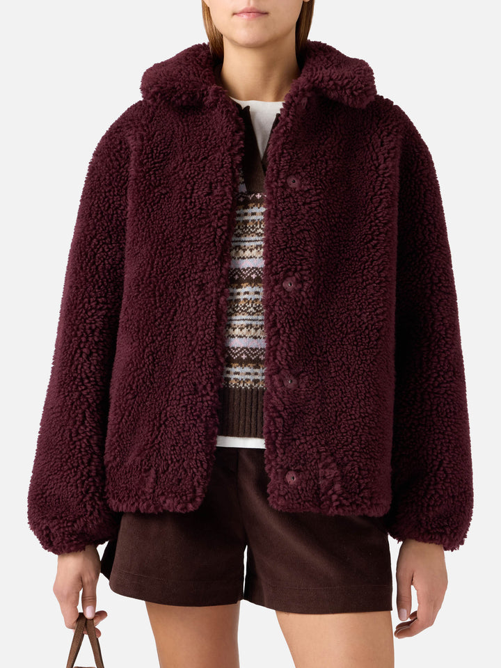 Veste teddy Jeanne en laine mélangée Aubergine avec patch logo 