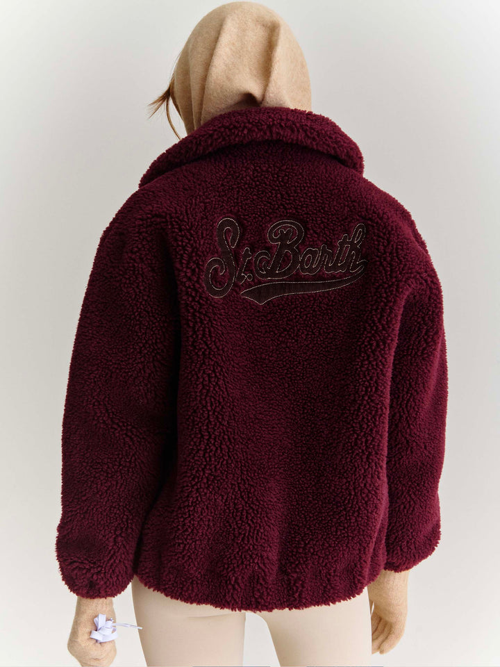 Veste teddy Jeanne en laine mélangée Aubergine avec patch logo 