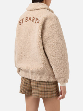 Bomber Jeanne in teddy con patch sul retro