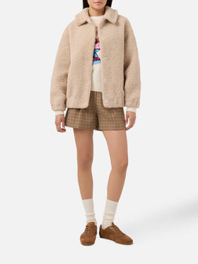 Bomber Jeanne in teddy con patch sul retro